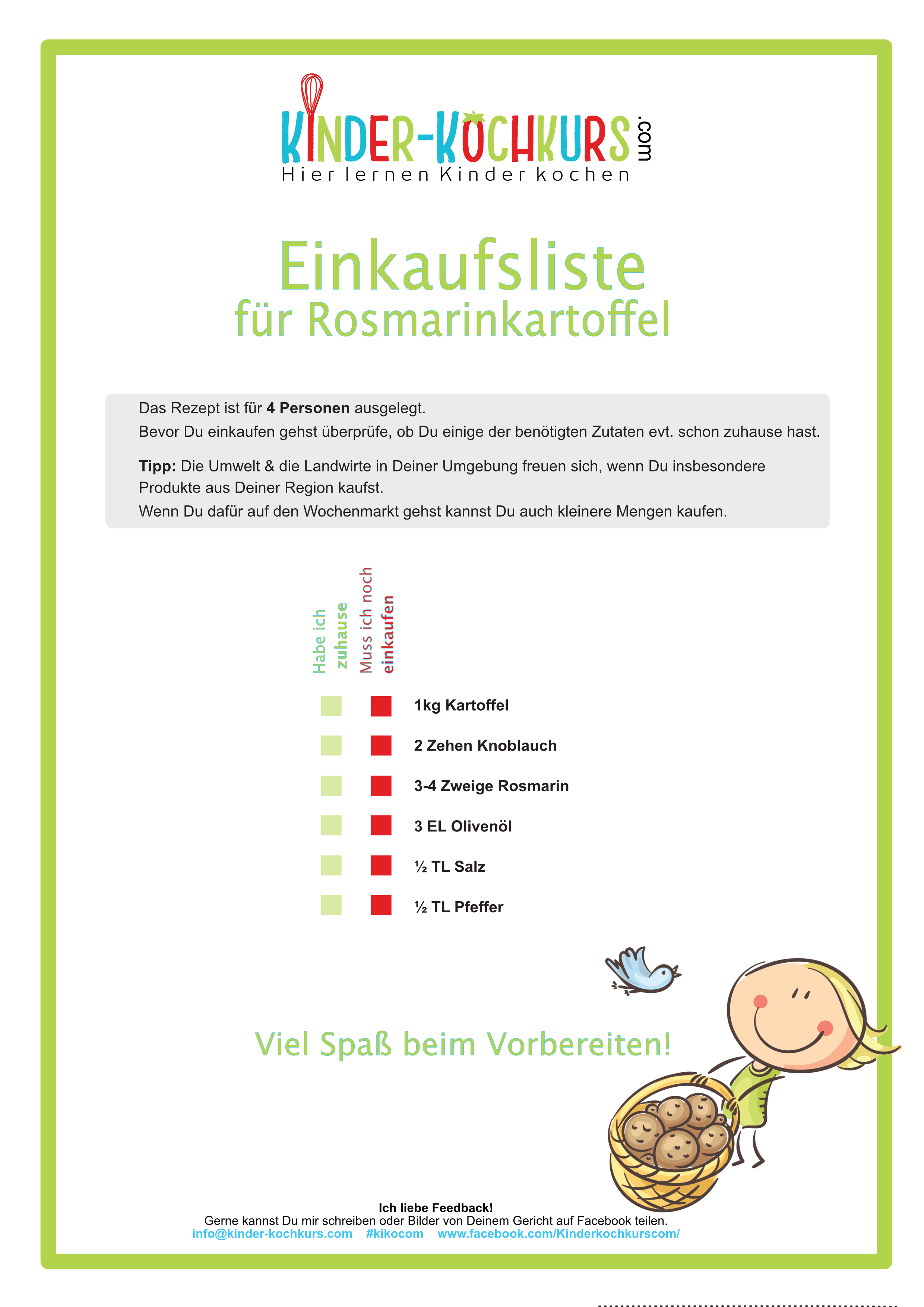 Einkaufsliste Rosmarinkartoffel